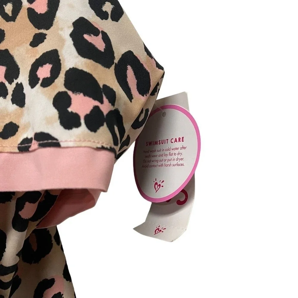 JUSTICE UPF 50‎ Uv Protection Girls' swimsuit Leopard Pink Size 14 Animal Print